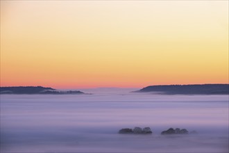 Misty landscape view at dawn