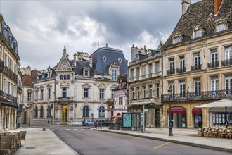 Street with historical houses in Dijon old town, France, Europe