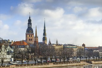 View of the old city of Riga from the river, Latvia, Europe