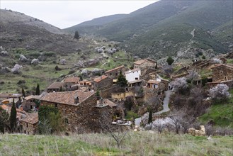 Panoramic view of the antique and touristic village of Patones de Arriba, Madrid, Spain. Slate