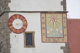 Sundial in Waldenburg, Church, Hohenlohe, Heilbronn-Franken, Baden-Württemberg, Germany, Europe