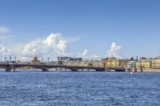 View of Blagoveschensky (Annunciation) bridge across the Neva in Saint Petersburg, Russia, Europe