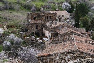 View of the antique and touristic village of Patones de Arriba, Madrid, Spain. Cozy restaurant.