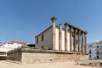 Roman Temple of Diana in Merida, Spain. Columns with capital in Corinthian style