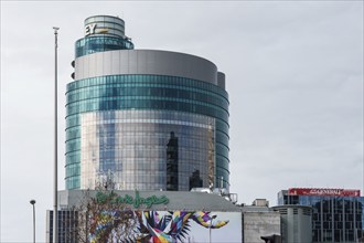 Madrid, Spain, February 11, 2024: El Corte Ingles department store with various office buildings on