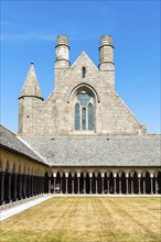 Mont Saint Michel, France, July 25, 2018: The cloister of the Abbey of Mont Saint-Michel, Europe