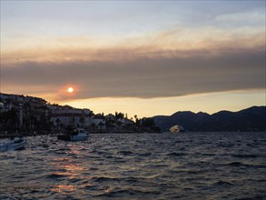 Evening atmosphere in front of sunset, Korcula harbour, Korcula island, Dalmatia, Croatia, Europe