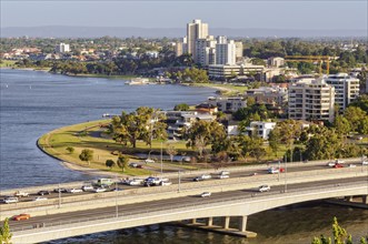 Narrows Bridge, Swan River and South Perth Esplanade photographed from Kings Park, Perth, WA,