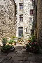 Medieval courtyard in historic centre of Vannes, Brittany, France, Europe