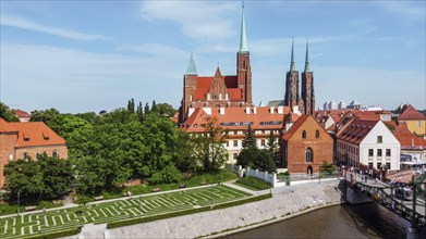 Aerial view of Wroclaw with Collegiate Church of the Holy Cross and Barthomew and Cathedral of St