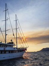 Evening atmosphere in front of sunset, sailing yacht, harbour of Korcula, island of Korcula,