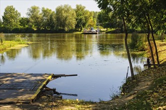 Ferry on the Harmas-Koros River between Szarvas and Mezotur, Hungary, Europe