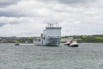 Plymouth, Devon, England, UK, May 25, 2022: A British Navy ship in Firestone Bay