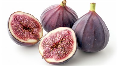 Fresh purple figs with slices showing intricate patterns and texture, AI generated