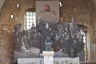 Powder magazine, figures, abbot gabriel, fighters, woman, memorial, Arkadi, Orthodox monastery,