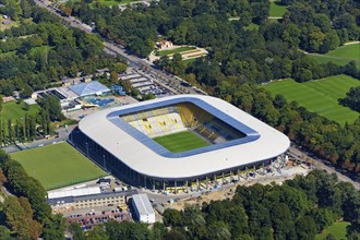 New construction of the Rudolf Harbig Stadium Dresden, the home of 1.FC Dynamo Dresden