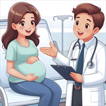 Pregnant woman consults with doctor in a chamber. AI generated