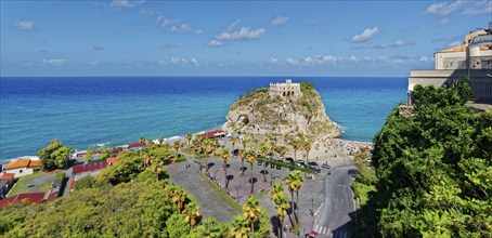 Medieval church Santuario di Santa Maria dell Isola di Tropea built on a rock of sandstone with