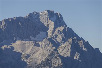 Panorama from Wank, 1780m, onto the Wetterstein Mountains with Jubiläumsgrat and Zugspitze 2962m,