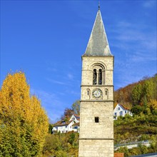 Church tower of St. Joseph's Church, Bad Urach, Swabian Alb, Baden-Württemberg, Germany, Europe