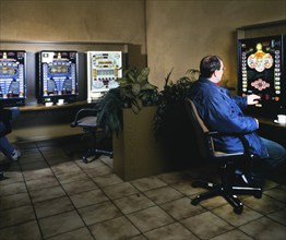 Gambling in an arcade, here on 20.7.1992 in Iserlohn, can become an addiction, Germany, Europe