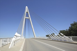 Cable-stayed bridge with pylon, pier, road, empty, bolt, tension sleeve, wire ropes, suspension