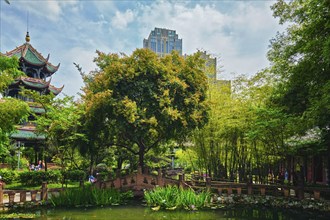 CHENGDU, CHINA, APRIL 15, 2018: Wangjiang Pavilion (Wangjiang Tower) in Wangjianglou Park. Chengdu,