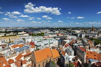 Aerial view of Riga center from St. Peter's Church, Riga, Latvia, Europe