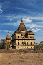 India tourist landmark, royal cenotaphs of Orchha. Orchha, Madhya Pradesh, India, Asia