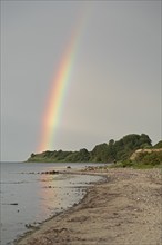 Rainbow over the Baltic Sea, beach, Habernis, Steinberg, Schleswig-Holstein, Germany, Europe