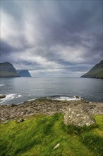 Huge fjord landscape in Vidoy, Faroe islands, Denmark, Europe