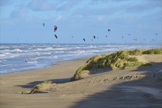 Sand dune, Sea, Marram Grass, Kitesurfer, Clouds, Zandvoort, North Sea, North Holland, Netherlands