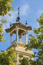 Tower in the park at the National Museum of Barcelona, Spain, Europe