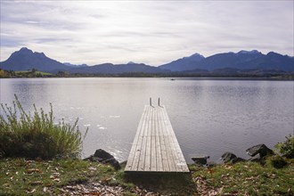 Steg am Hopfensee, Allgäu Alps, Hopfen am See, Ostallgäu, Bavaria, Germany, Europe