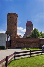 Remains of the town wall in front of St. Johannis Church, Werben Elbe, Saxony-Anhalt, Germany,