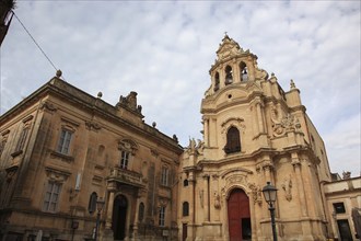 City of Ragusa, Church, Chiesa di San Guiseppe and the Town Hall in Piazza Pola in the late Baroque