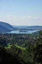 View of the beautiful Schliersee in August, Pre-Alps, Bavaria, Germany, Europe