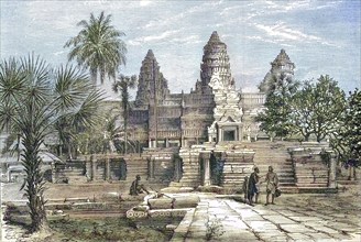 The Buddhist Temple of Angkor Wat in 1868, Cambodia, Historic, digitally restored reproduction of