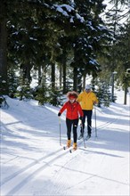 Winter sports enthusiasts in Oberwiesenthal. The health resort of Oberwiesenthal is the highest