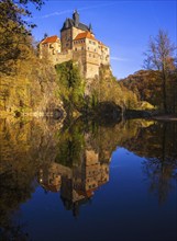 Kriebstein Castle rises on a steep rock above the Zschopau. Within the large group of hilltop