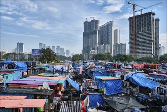 MUMBAI, INDIA, OCTOBER 31, 2019: Dhobi Ghat (Mahalaxmi Dhobi Ghat) is open air laundromat lavoir in