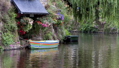 Historic wash houses on the river Trieux, Pontrieux, Cotes dArmor department, Brittany, France,