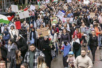 Rally of pro-Palestinian demonstrators. They demand an end to the oppression of the Palestinians