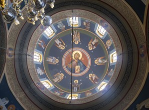 Interior dome, Church of Panagia Platsani Akathistos Hymn, Ia, Oia, Santorini, Greece, Europe