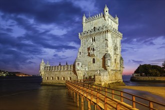 Belem Tower or Tower of St Vincent, famous tourist landmark of Lisboa and tourism attraction, on