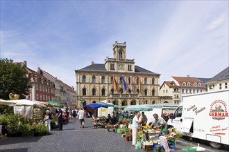 Weimar's town hall is located in the centre of Weimar on the west side of the 60 x 60 metre market