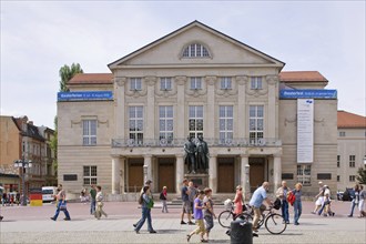 German National Theatre Weimar with Goethe Schiller statue