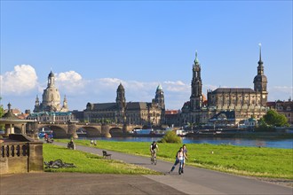 Dresden Silhouette View from Neustätter Elbufer to Dresden Old Town