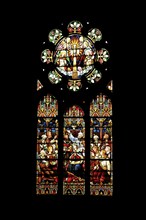 Church window Easter in the chancel of the Luther Church, interior view, colourful, stained glass,