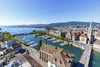 Lake Zurich skyline from above with Lake Zurich in Zurich, Switzerland, Europe